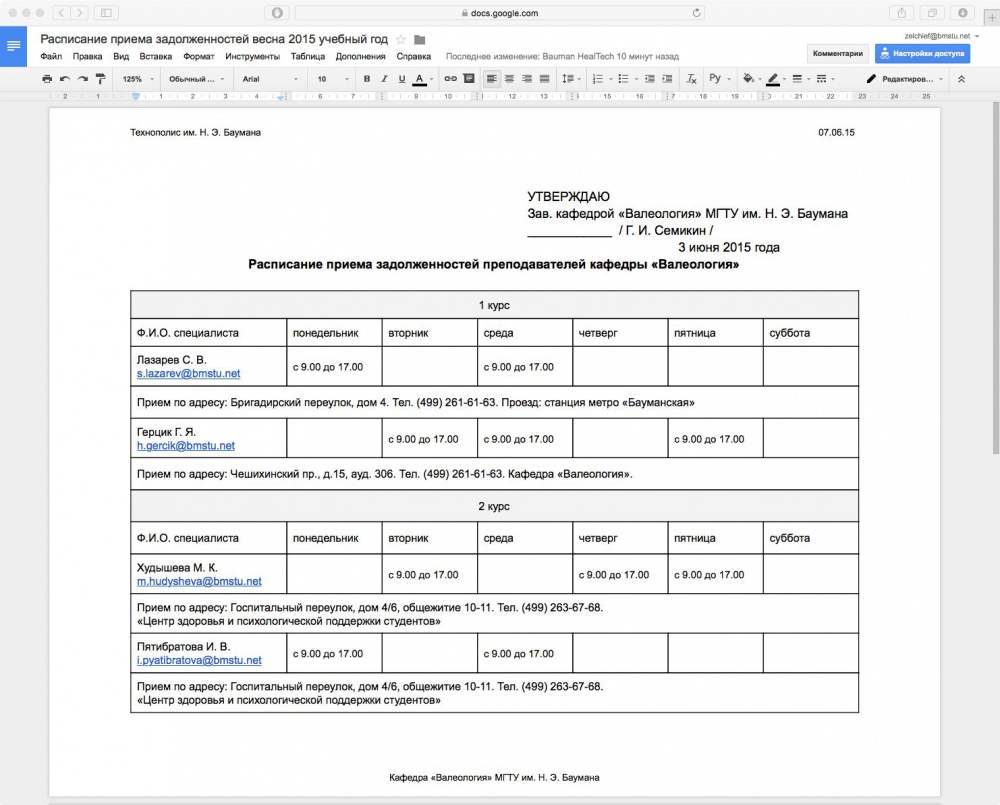 График приема задолженностей мэи